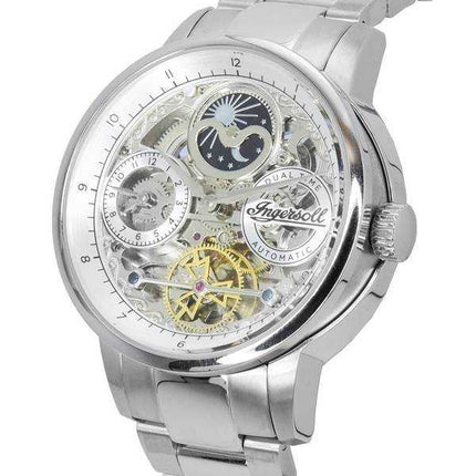 Ingersoll The Jazz Sun and Moon Phase Orologio da uomo automatico I07703 in acciaio inossidabile con scheletro in acciaio inossi
