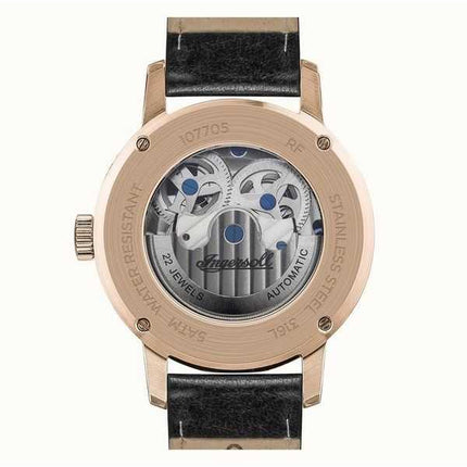 Orologio da uomo Ingersoll The Jazz Moon Phase cinturino in pelle quadrante scheletrato nero automatico I07705
