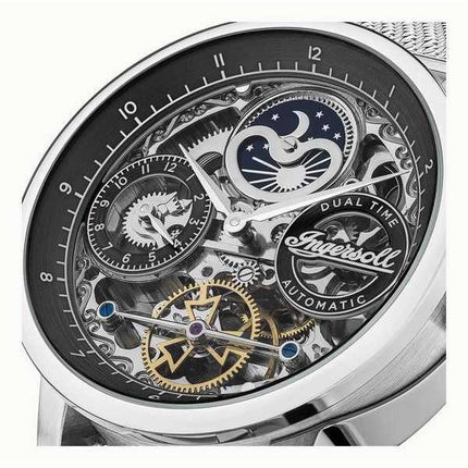 Orologio da uomo Ingersoll The Jazz con sole e fasi lunari in acciaio inossidabile scheletrato quadrante nero automatico I07708