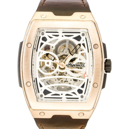 Orologio da uomo Ingersoll The Challenger con cinturino in pelle, quadrante scheletrato argentato e movimento automatico I12303