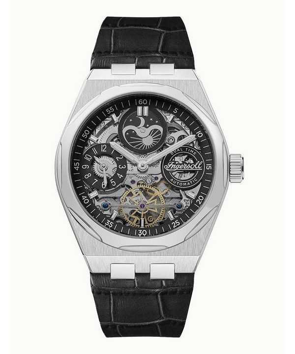 Orologio da uomo Ingersoll The Broadway Dual Time con quadrante scheletrato nero automatico I12903