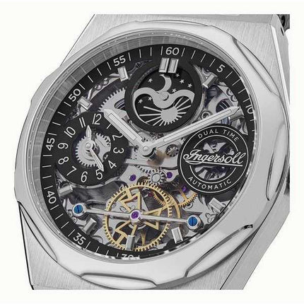 Orologio da uomo Ingersoll The Broadway Dual Time con quadrante scheletrato nero automatico I12903