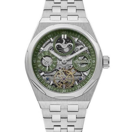Orologio da uomo Ingersoll The Broadway Dual Time verde con quadrante scheletrato automatico I12905