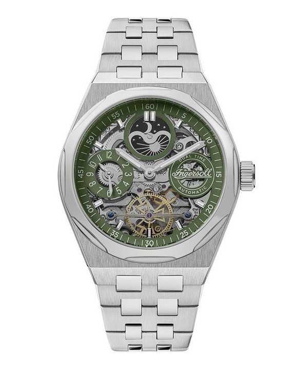 Orologio da uomo Ingersoll The Broadway Dual Time verde con quadrante scheletrato automatico I12905