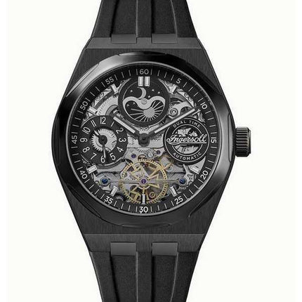 Orologio da uomo Ingersoll The Broadway Moonphase Dual Time con quadrante scheletrato nero automatico I12908