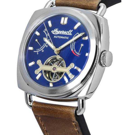 Orologio da uomo automatico I13001 con quadrante blu a cuore aperto con cinturino in pelle Ingersoll The Nashville