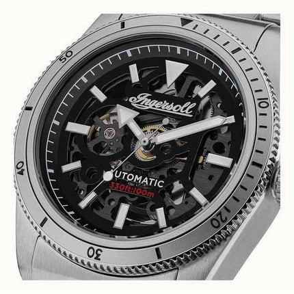 Orologio da uomo Ingersoll The Scovill cinturino in pelle marrone quadrante scheletrato nero automatico I13901 100M