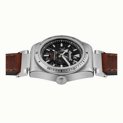 Orologio da uomo Ingersoll The Scovill cinturino in pelle marrone quadrante scheletrato nero automatico I13901 100M