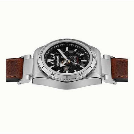 Orologio da uomo Ingersoll The Scovill cinturino in pelle marrone quadrante scheletrato nero automatico I13901 100M