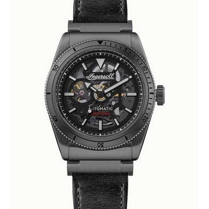 Orologio da uomo Ingersoll The Scovill cinturino in pelle nera quadrante scheletrato nero automatico I13902 100M