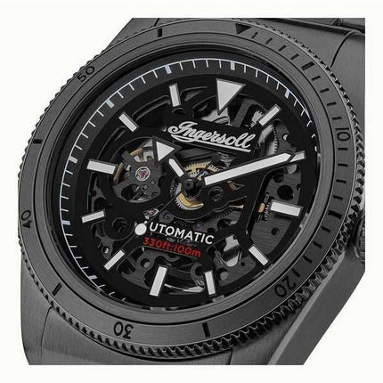 Orologio da uomo Ingersoll The Scovill cinturino in pelle nera quadrante scheletrato nero automatico I13902 100M