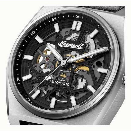 Orologio da uomo Ingersoll The Vert con cinturino in pelle scheletrato quadrante nero automatico I14301