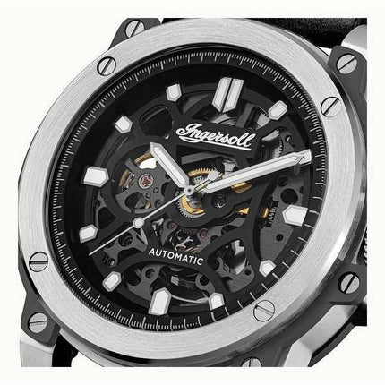 Orologio da uomo Ingersoll The Freestyle con cinturino in pelle e quadrante nero scheletrato automatico I14401