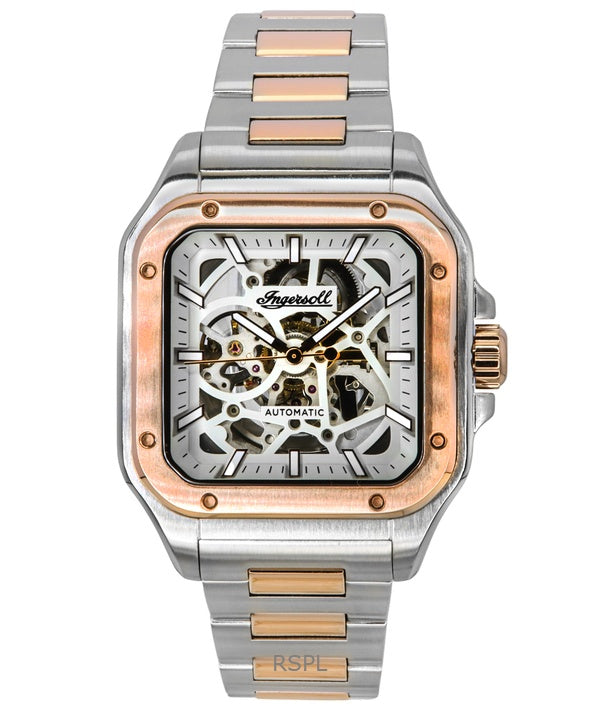 Orologio da uomo Ingersoll The Ollie in acciaio inossidabile bicolore con quadrante scheletrato grigio, automatico I14502