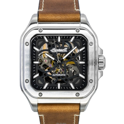 Orologio da uomo Ingersoll The Ollie con cinturino in pelle e quadrante scheletrato nero, automatico I14503