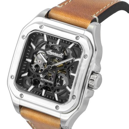 Orologio da uomo Ingersoll The Ollie con cinturino in pelle e quadrante scheletrato nero, automatico I14503