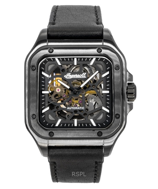 Orologio da uomo Ingersoll The Ollie con cinturino in pelle e quadrante scheletrato nero, automatico I14504