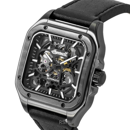 Orologio da uomo Ingersoll The Ollie con cinturino in pelle e quadrante scheletrato nero, automatico I14504