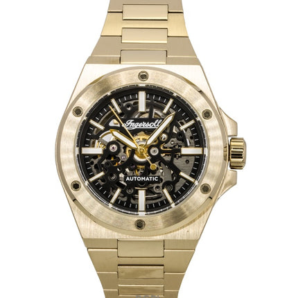 Orologio da uomo Ingersoll The Baller in acciaio inossidabile color oro con quadrante scheletrato nero automatico I15001