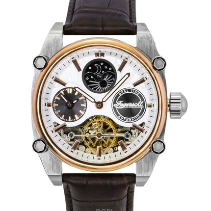 Orologio da uomo Ingersoll The Varsity con cinturino in pelle e quadrante scheletrato argento, automatico I15401