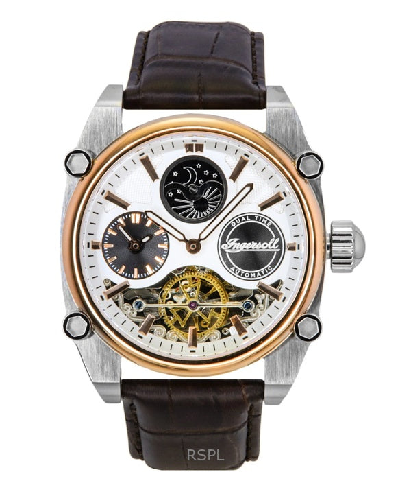 Orologio da uomo Ingersoll The Varsity con cinturino in pelle e quadrante scheletrato argento, automatico I15401