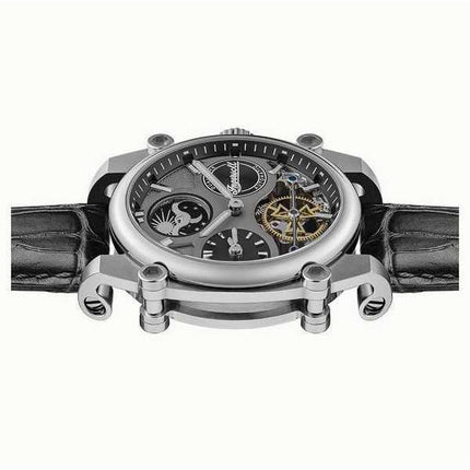 Orologio da uomo Ingersoll The Varsity Sun And Moon Phase cinturino in pelle quadrante grigio scheletro automatico I15402