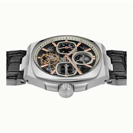 Orologio da uomo Ingersoll The Spirit Moon Phase cinturino in pelle quadrante scheletrato nero automatico I15801