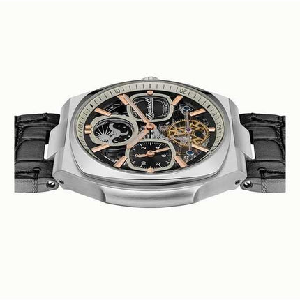 Orologio da uomo Ingersoll The Spirit Moon Phase cinturino in pelle quadrante scheletrato nero automatico I15801