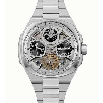 Orologio da uomo Ingersoll The Spirit Moon Phase in acciaio inossidabile con quadrante scheletrato argento automatico I15802