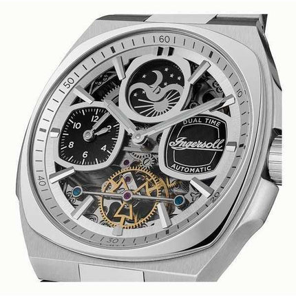 Orologio da uomo Ingersoll The Spirit Moon Phase in acciaio inossidabile con quadrante scheletrato argento automatico I15802