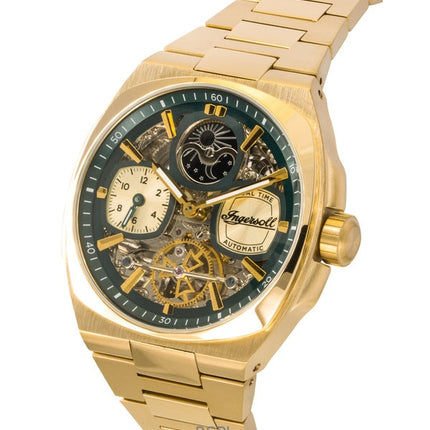 Orologio da uomo Ingersoll The Spirit in acciaio inossidabile color oro con quadrante scheletrato verde automatico I15803