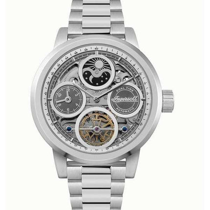 Orologio da uomo Ingersoll The Arc Moon Phase in acciaio inossidabile con quadrante scheletrato argento automatico I16002