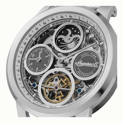 Orologio da uomo Ingersoll The Arc Moon Phase in acciaio inossidabile con quadrante scheletrato argento automatico I16002