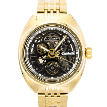 Orologio da uomo Ingersoll The Wrangler in acciaio inossidabile color oro con quadrante scheletrato nero automatico I16902