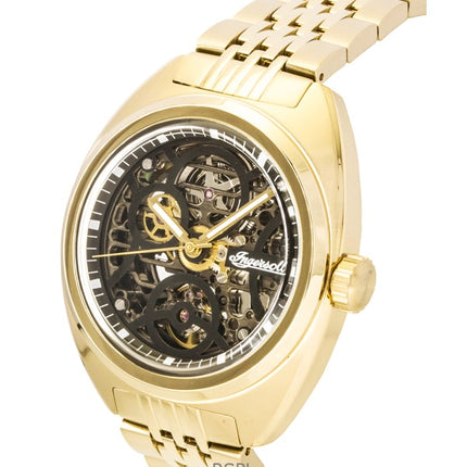 Orologio da uomo Ingersoll The Wrangler in acciaio inossidabile color oro con quadrante scheletrato nero automatico I16902