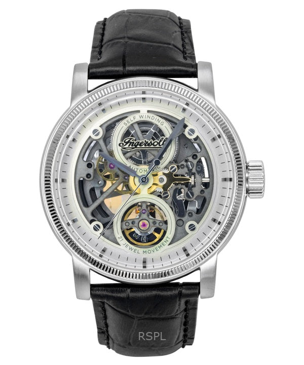 Orologio da uomo Ingersoll The Guy con cinturino in pelle, quadrante scheletrato grigio e movimento automatico I17501