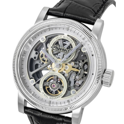 Orologio da uomo Ingersoll The Guy con cinturino in pelle, quadrante scheletrato grigio e movimento automatico I17501