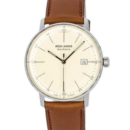 Orologio da uomo Iron Annie Bauhaus con cinturino in pelle quadrante beige al quarzo 50445