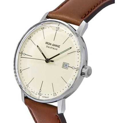 Orologio da uomo Iron Annie Bauhaus con cinturino in pelle quadrante beige al quarzo 50445
