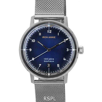 Iron Annie 100 Jahre Bauhaus Bracciale in maglia di acciaio inossidabile Quadrante blu Orologio da uomo al quarzo 5046M3