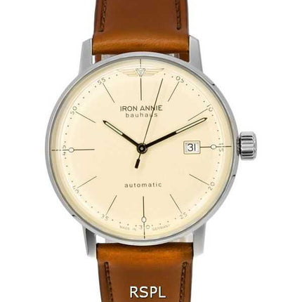 Orologio da uomo automatico 50505 con cinturino in pelle Iron Annie Bauhaus quadrante beige