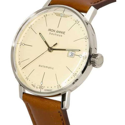 Orologio da uomo automatico 50505 con cinturino in pelle Iron Annie Bauhaus quadrante beige
