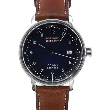 Iron Annie Bauhaus cinturino in pelle marrone quadrante blu automatico 50563 orologio da uomo