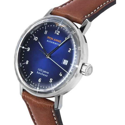 Iron Annie Bauhaus cinturino in pelle marrone quadrante blu automatico 50563 orologio da uomo