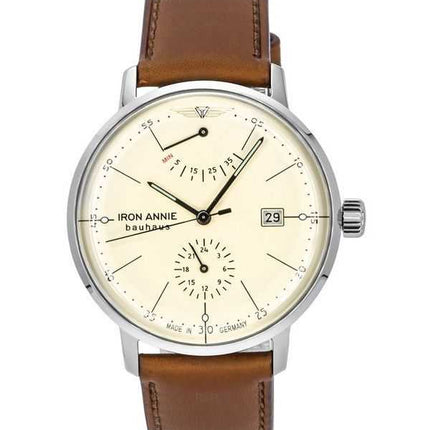 Orologio da uomo automatico 50605 con cinturino in pelle Iron Annie Bauhaus quadrante beige