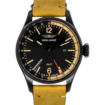 Orologio da uomo Iron Annie Flight Control Dual Time cinturino in pelle quadrante nero al quarzo 51482