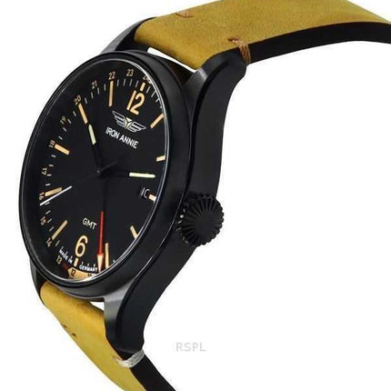 Orologio da uomo Iron Annie Flight Control Dual Time cinturino in pelle quadrante nero al quarzo 51482