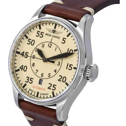 Iron Annie Flight Control Cockpit cinturino in pelle quadrante beige orologio automatico da uomo 51565