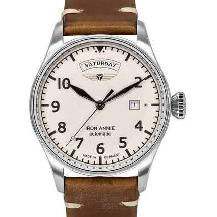 Orologio da uomo Iron Annie Flight Control con cinturino in pelle marrone beige quadrante completamente luminoso automatico 5164