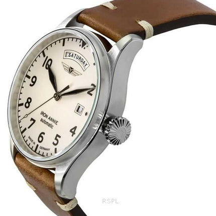 Orologio da uomo Iron Annie Flight Control con cinturino in pelle marrone beige quadrante completamente luminoso automatico 5164